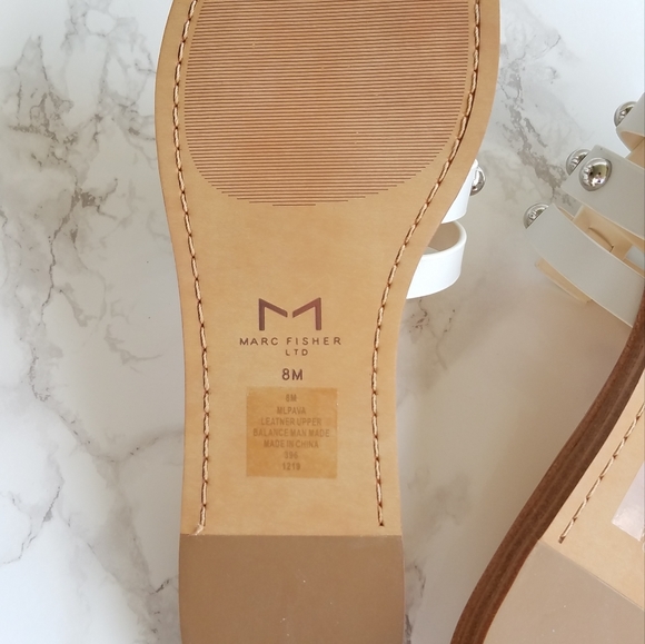 Marc Fisher White Leather Pava Slide Sandals Size 8M - Picture 12 of 16